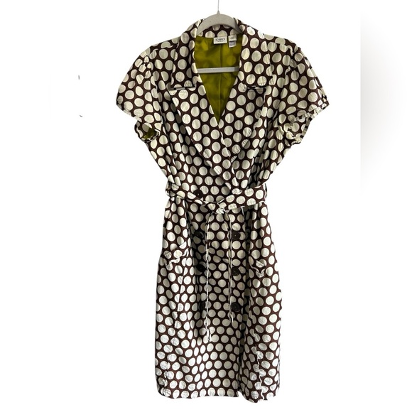 Cato WomenvBrown with off white polka dot pattern overcoat Size 16W - Picture 1 of 12